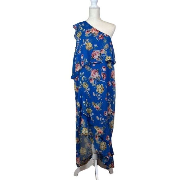 Slate & Willow Blue‎ Floral Chiffon Tiered Ruffle Maxi Dress Women's Size 0 - Picture 2 of 11